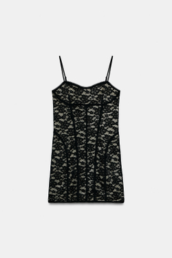 ZARA КОРОТКОЕ КРУЖЕВНОЕ ПЛАТЬЕ, ЧЕРНЫЙ
