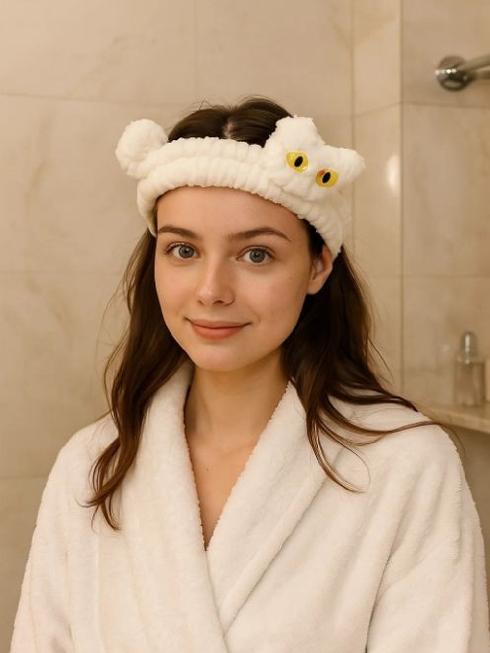 Повязка на голову GIRLY "Желтоглазый кот", белая