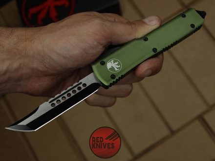 Нож Microtech Ultratech Helhound H/E - зеленая рукоять, черный клинок RK-357