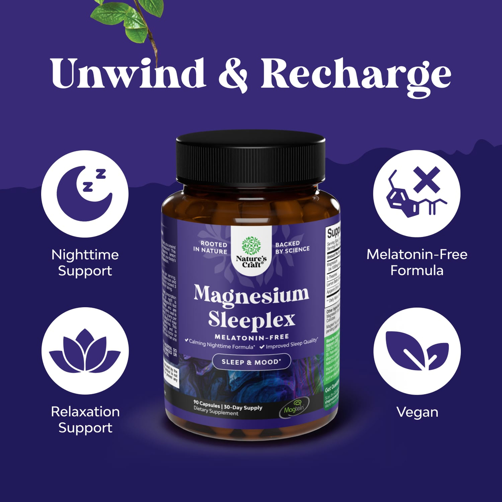 Nature's Craft, магний Sleeplex, без мелатонина, 90 капсул
