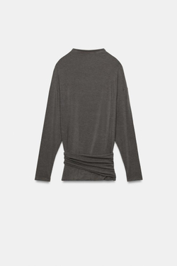 ZARA ТОП С ПОЯСОМ, МЯГКИЙ СЕРЫЙ