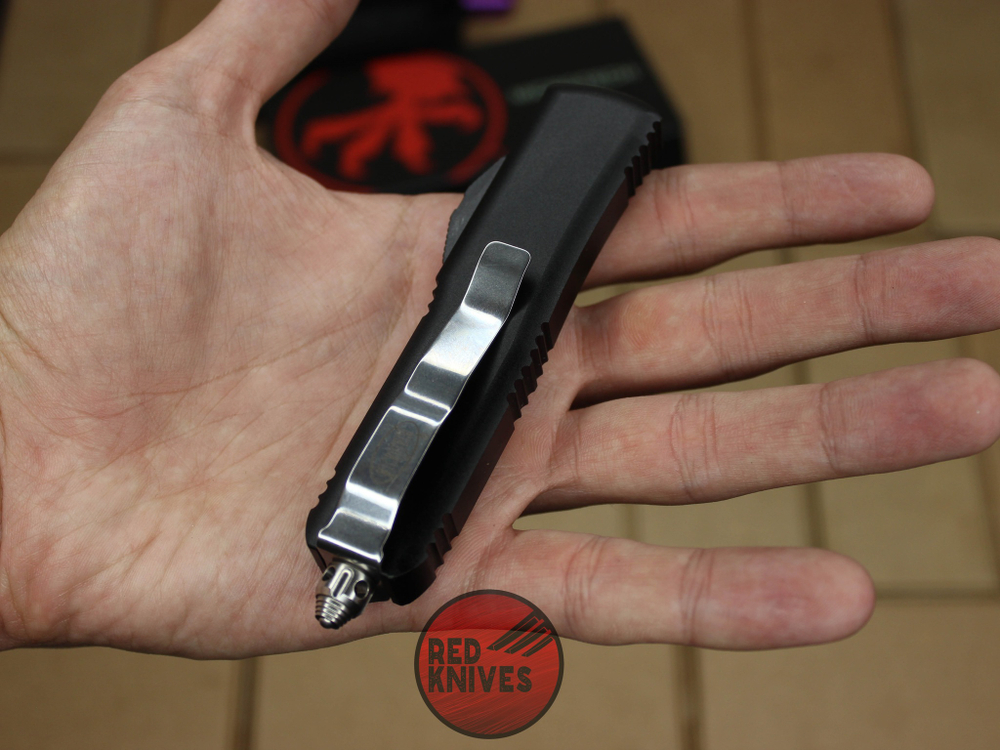 Нож Microtech UTX-85 T/E - черная рукоять, танто клинок, сатин + запчасти RK-390