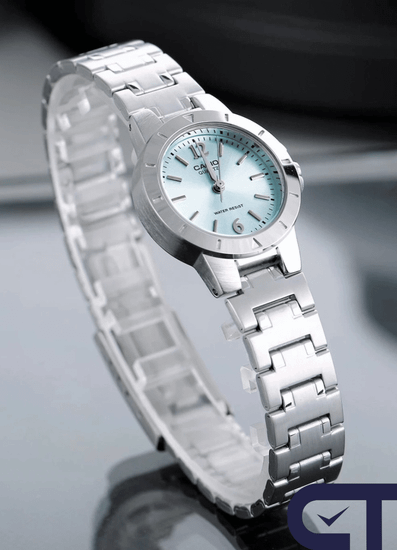 Casio LTP-1177A-3A — женские часы с мятно-зелёным циферблатом и стальным браслетом