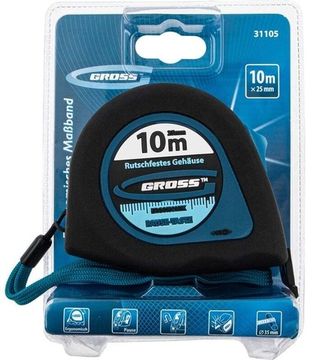 Рулетка "Ergonomisch",10 м x 25 мм, магнитный обрезиненный зацеп Gross 31105