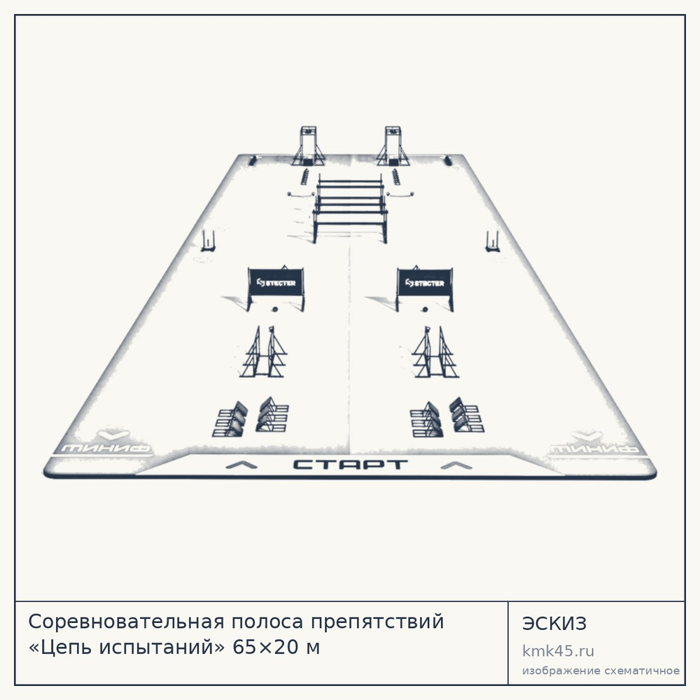 Эскиз: Соревновательная полоса препятствий «Цепь испытаний» 65×20 м