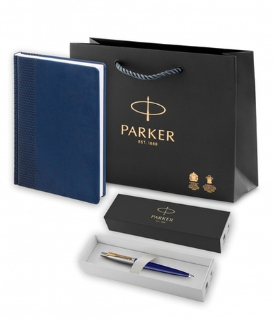 Подарочный набор: Шариковая ручка Parker Jotter K160, цвет: Blue/GT, стержень: M, цвет чернил: blue, в подарочной упаковке и Ежедневник недатированный