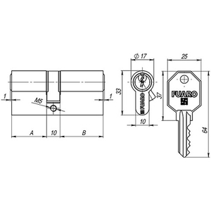 Цилиндровый механизм FUARO 100 CA/105 mm (30+10+65) CP хром 3 кл. /25865/