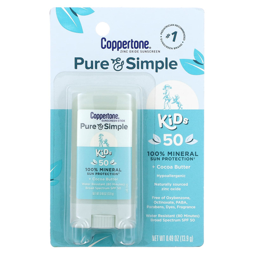 Coppertone, Kids, Pure & Simple, солнцезащитный стик, SPF 50, 13,9 г (0,49 унции)