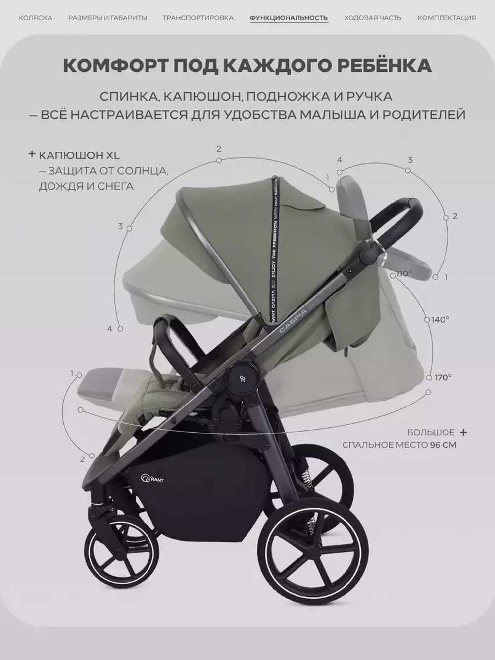 Коляска детская RANT "CASPIA soft" RA100 Olive