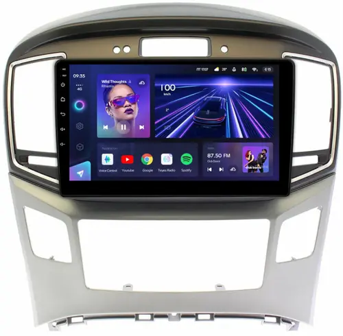 Магнитола для Hyundai H1, Grand Starex 2015-2022 (ШГУ монохром, авто с часами) - Teyes CC3 монитор 9" QLED на Android 10, Быстрая, CarPlay, 4G SIM-слот