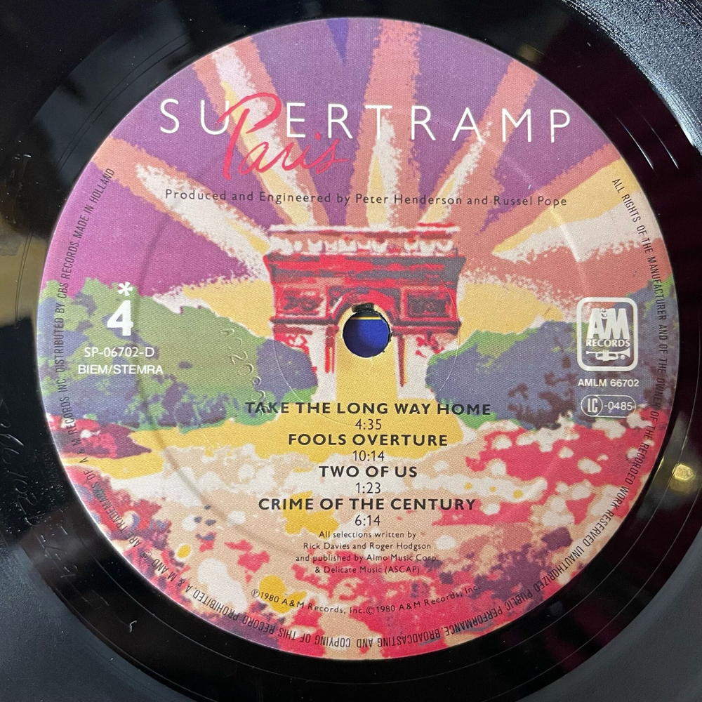 Винтажная виниловая пластинка LP Supertramp Paris (Holland 1980) From Now On