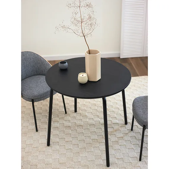 Стол обеденный Round, D90 см, черный шпон ясеня