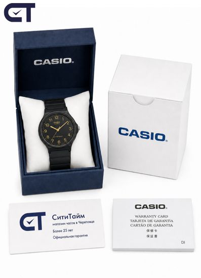 Casio MQ-24-1B2 General часы наручные мужские — ультралёгкая чёрная классика с золотистой разметкой