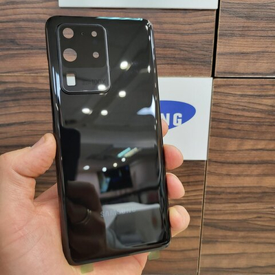 Крышка для Samsung S20 Ultra - задняя стеклянная панель "хорошее качество" (Чёрного цвета)