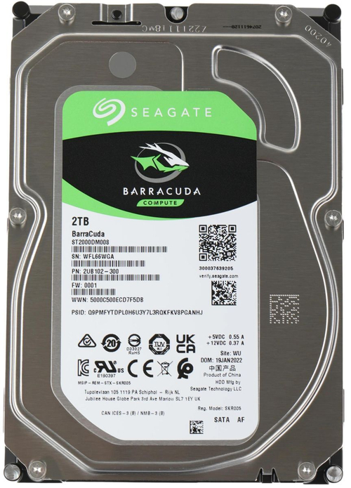 Внутренний HDD 3.5" Seagate Barracuda ST2000DM008, 2Тб, SATA3, Bulk, Чтение:210мб/с, Запись:210мб/с, 7200об/мин, Буфер:256Мб