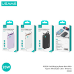Power Bank внешний аккумулятор повербанк USAMS 10000 мАч 20W с кабелем