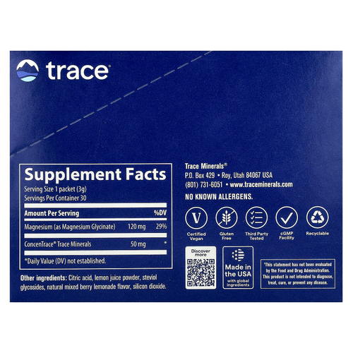 Trace, Порошок глицината магния, ягодный лимонад, 30 пакетиков по 3 г (0,11 унции)