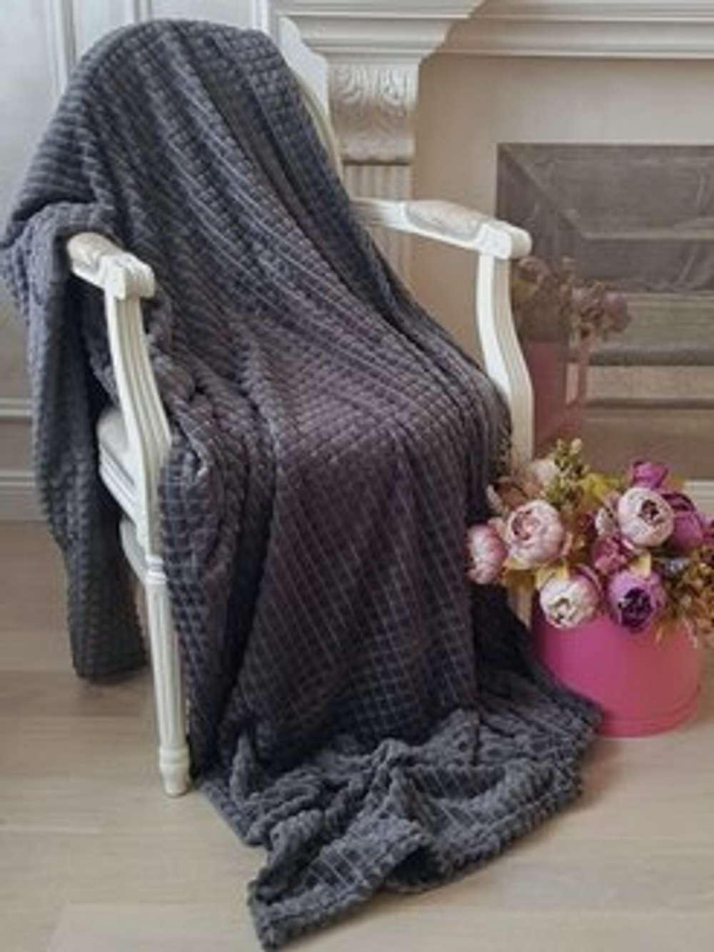 Плед 220х200 см/ Покрывало на диван евро / Плед куб на кровать / Плед евро