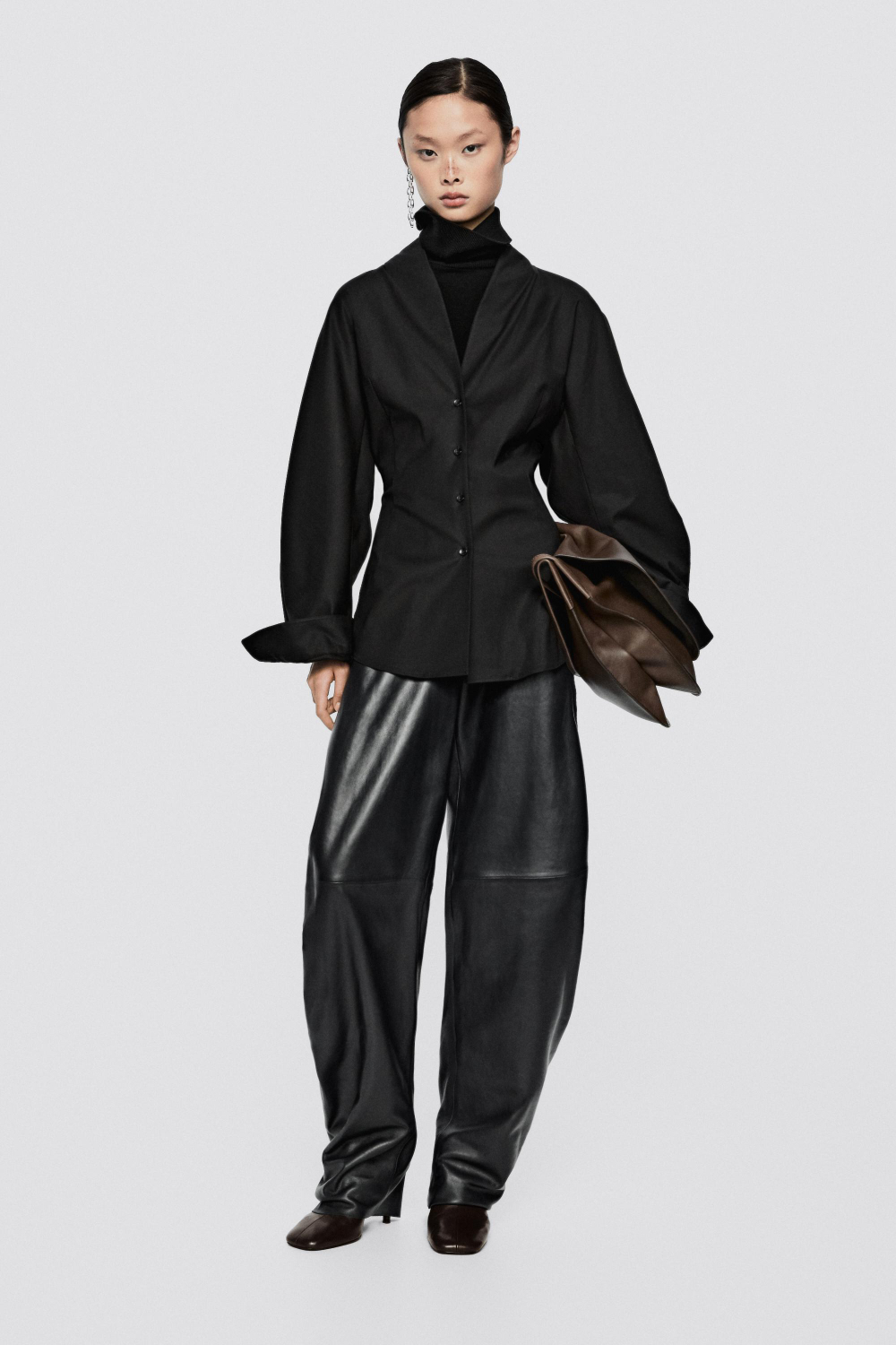 Massimo Dutti Рубашка из поплина с воротником-стойкой - Limited Edition, черный