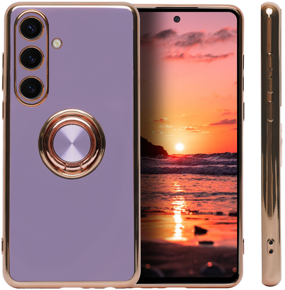 Стильный глянцевый чехол для SAMSUNG GALAXY S24 (не ULTRA/ FE/ PLUS!) с кольцом-подставкой и бархатной подкладкой