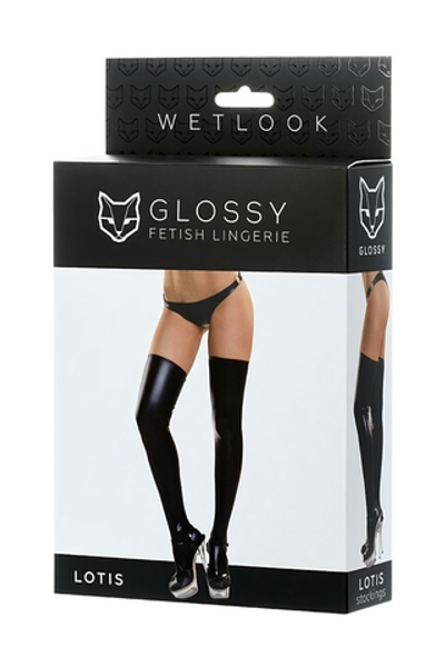 Чулки Glossy Lotis из материала Wetlook S(42) (Цвет: черный)
