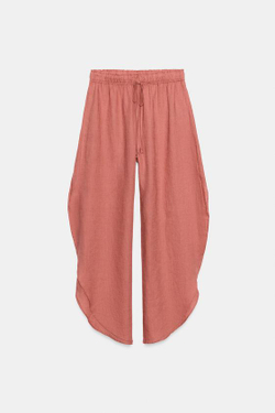 ZARA БРЮКИ ИЗ ЛЬНА С РАЗРЕЗАМИ — ZW COLLECTION, КОРАЛЛОВЫЙ