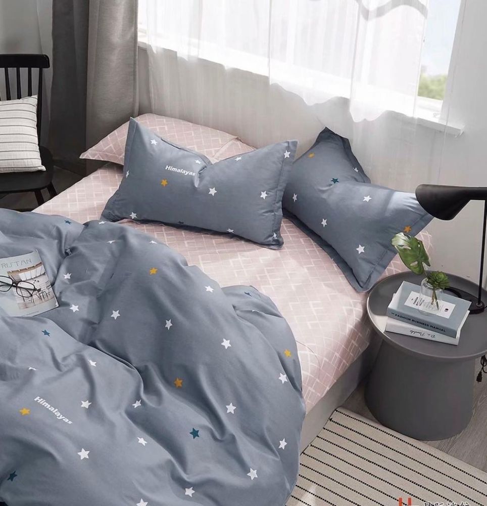 Комплект постельного белья ZEPHYR HOME ЕВРО Сатин Серый Цвезды