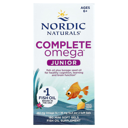 Nordic Naturals, Complete Omega Junior, для детей от 6 лет, со вкусом лимона, 180 миникапсул