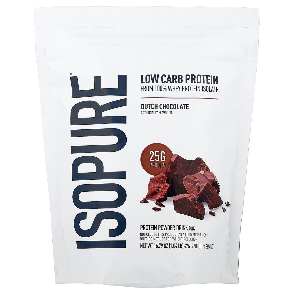 Isopure, протеиновый порошок с низким содержанием углеводов, голландский шоколад, 476 г (1,04 фунта)
