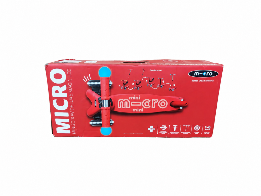 Самокат Micro Mini2Grow Deluxe Magic LED красный дисконт