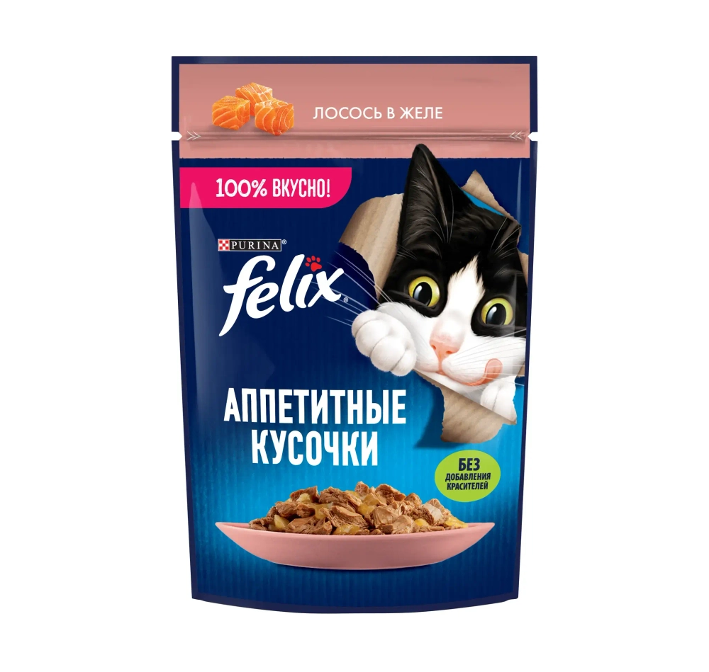 Лосось в желе, 75г влажный корм для кошек Felix