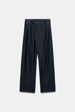 ZARA ДЖИНСЫ Z1975 WIDE-LEG С ВЫСОКОЙ ПОСАДКОЙ И ПЕРЕКРЕСТНЫМ ПОЯСОМ, СИНИЙ