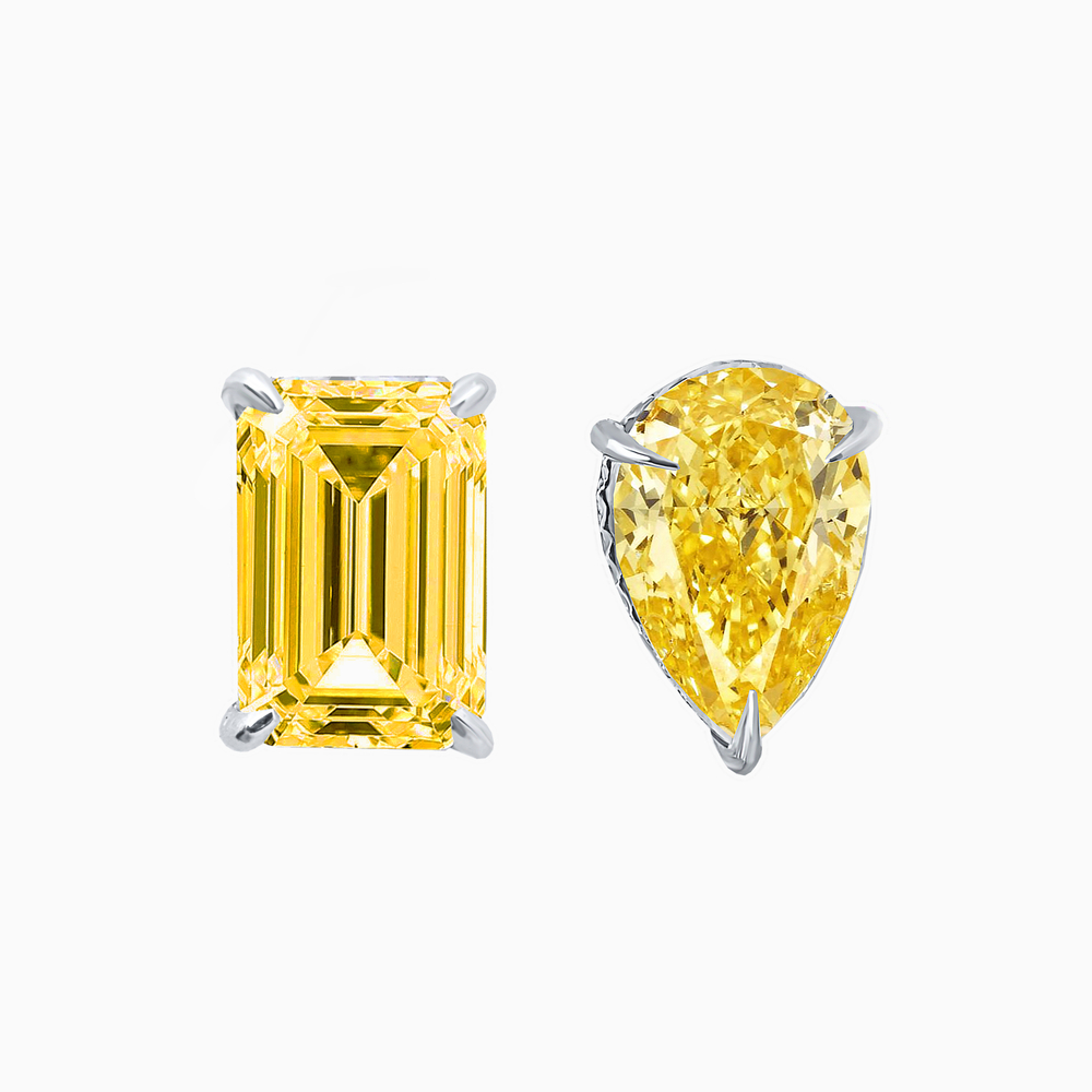Ассиметричные серебряные серьги - пусеты с желтыми фабулитами (Fancy Yellow) 