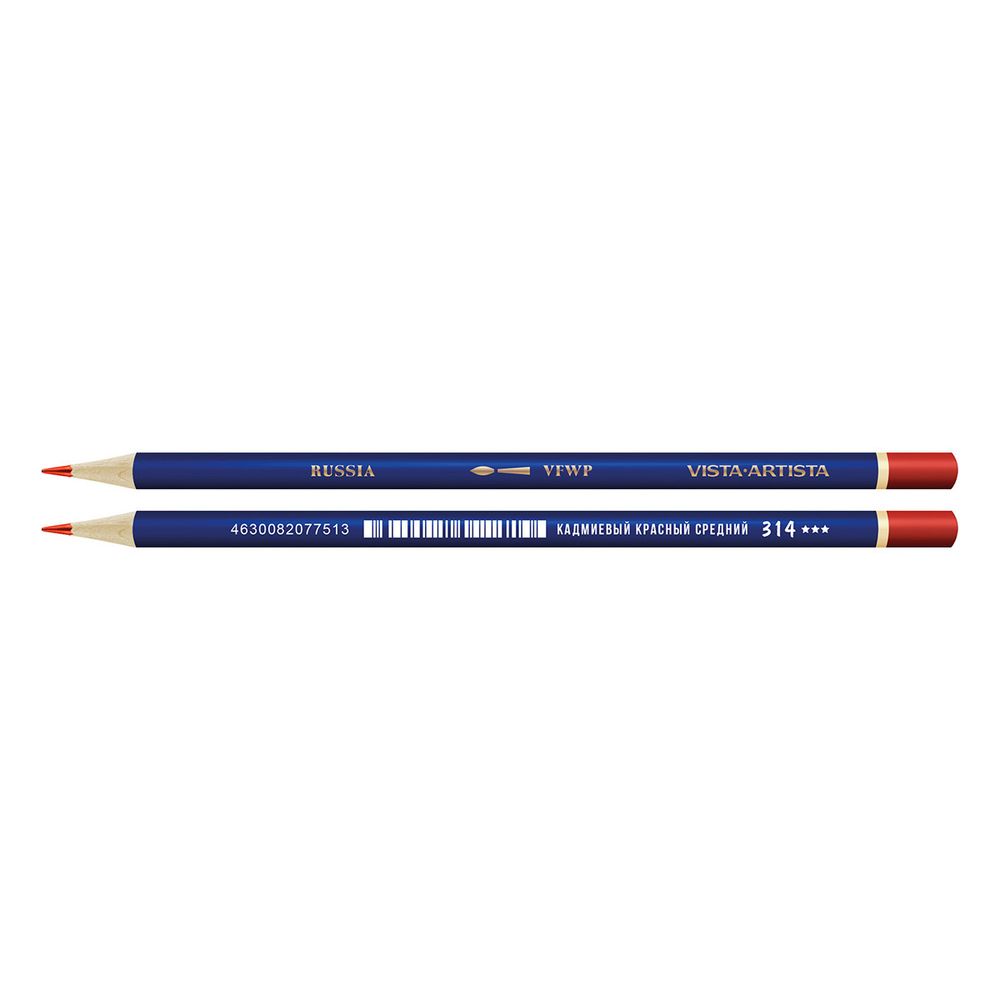 Карандаш акварельный заточенный, 6 шт, Кадмиевый красный средний (Cadmium red medium) 314, Vista-Artista Fine VFWP