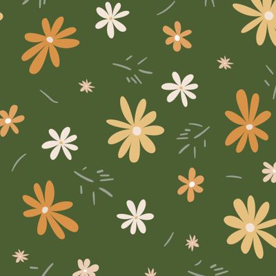 pattern with Garden orange flowers 29102021 dark green