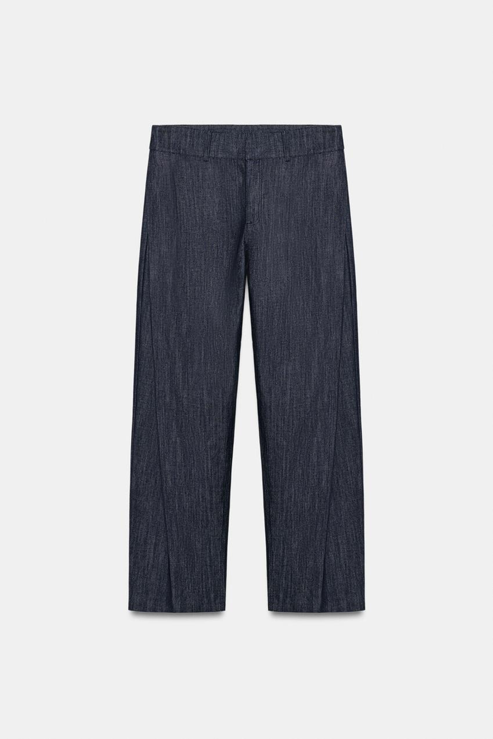 ZARA ДЖИНСЫ Z1975 С ВЫСОКОЙ ПОСАДКОЙ И БОКОВЫМИ СКЛАДКАМИ, СИНИЙ