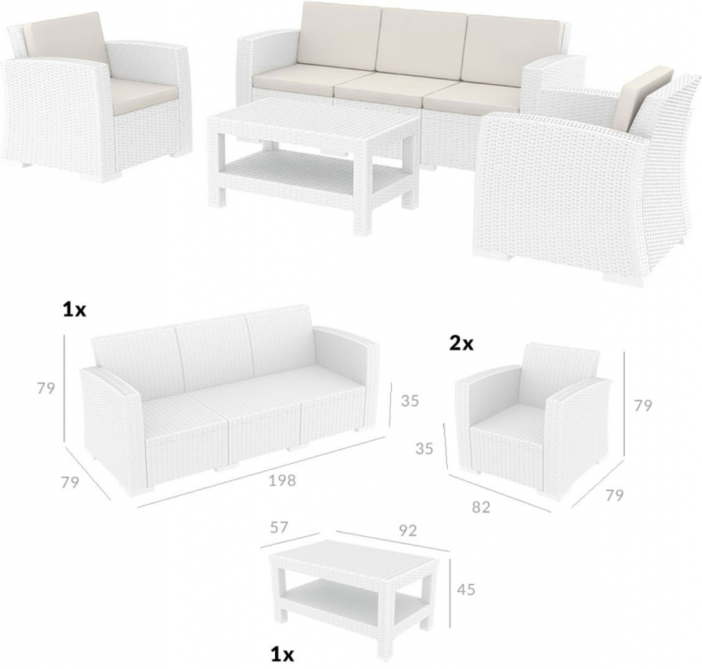 Комплект пластиковой плетеной мебели Siesta Contract Monaco Lounge Set XL, белый