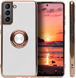 Стильный глянцевый чехол для SAMSUNG GALAXY S21 5G (не ULTRA/ FE/ PLUS!) с кольцом-подставкой и бархатной подкладкой