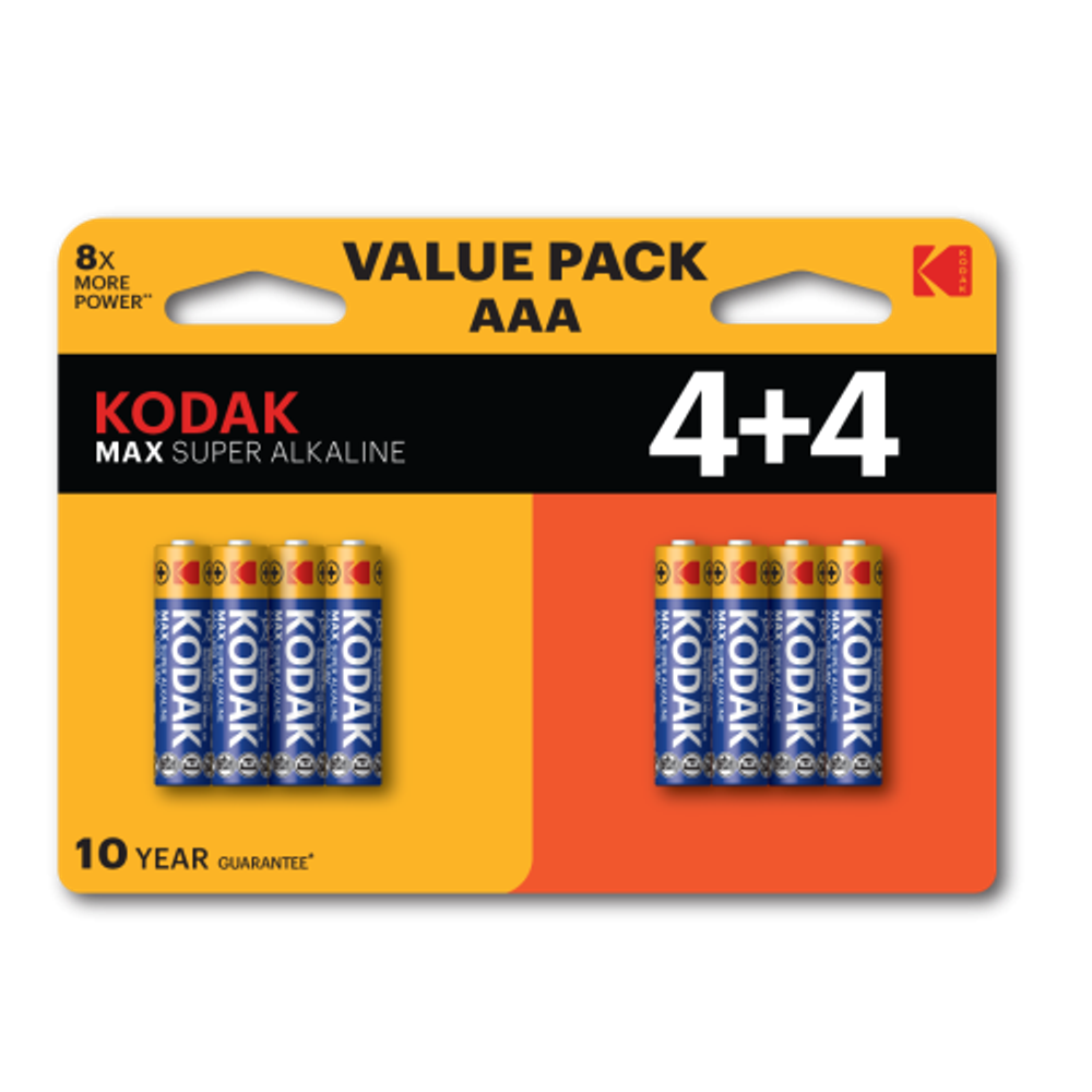 Батарейки Kodak LR03 4+4BL MAX SUPER Alkaline AAA | Батарейки Щелочные (Алкалиновые)