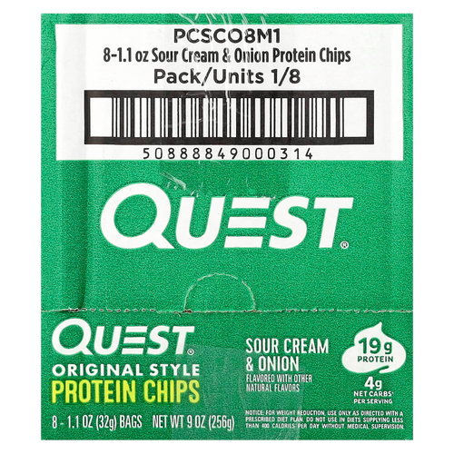 Quest Nutrition, Протеиновые чипсы Original Style, сметана и лук, 8 пакетиков по 32 г (1,1 унции)