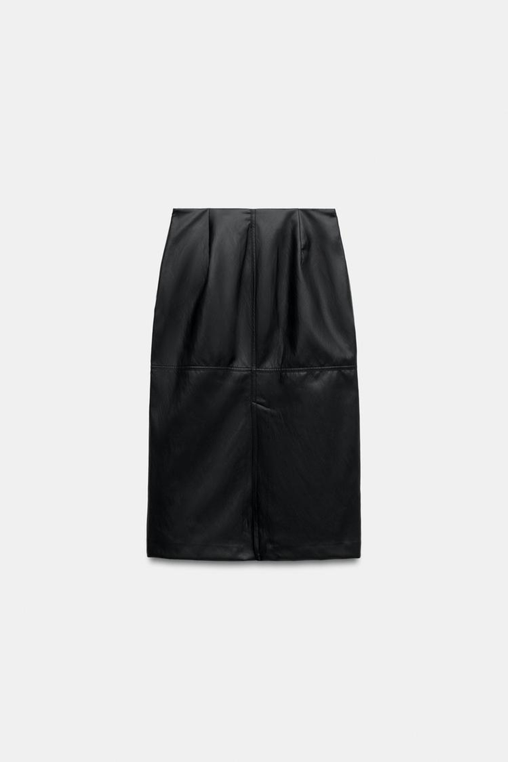 ZARA ЮБКА МИДИ ИЗ ИСКУССТВЕННОЙ КОЖИ, ЧЕРНЫЙ