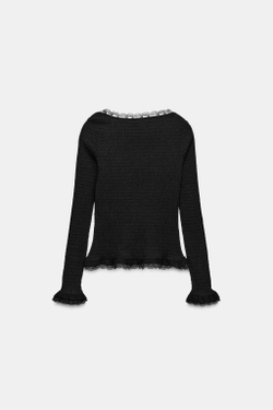 ZARA КОМБИНИРОВАННЫЙ КАРДИГАН, ЧЕРНЫЙ