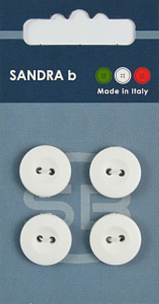 Пуговицы Sandra, размер 15 мм (4 шт на блистере), белый
