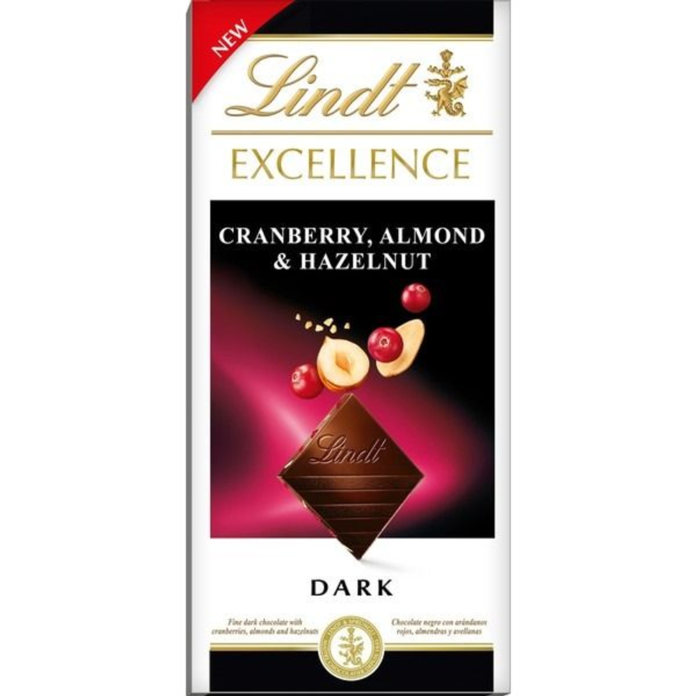 Шоколад темный Lindt Excellence Cranberry, Almond and Hazelnut (клюква, миндаль, лесной орех) , 100 г (Из Финляндии)