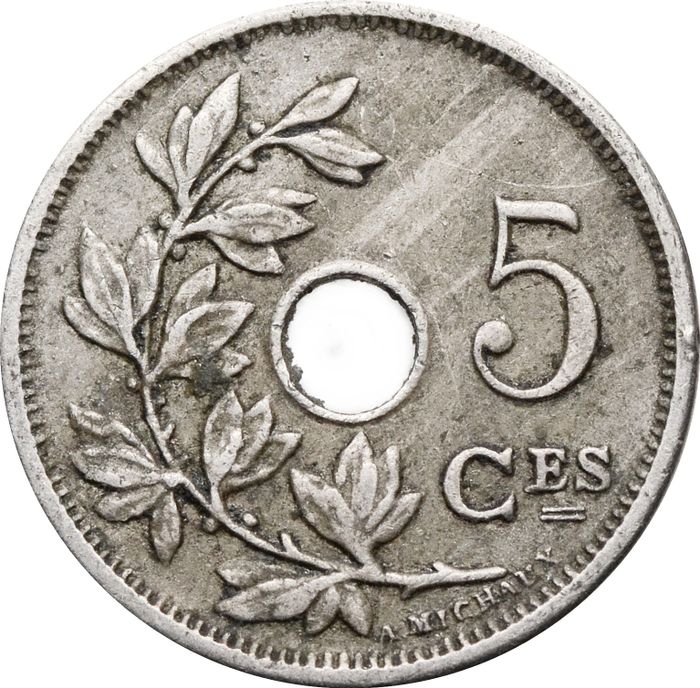5 сантимов 1905 Бельгия (надпись на французском - ROYAUME DE BELGIQUE)
