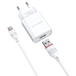 Зарядное устройство Borofone BA20A 2.1A USB + кабель Type-C White