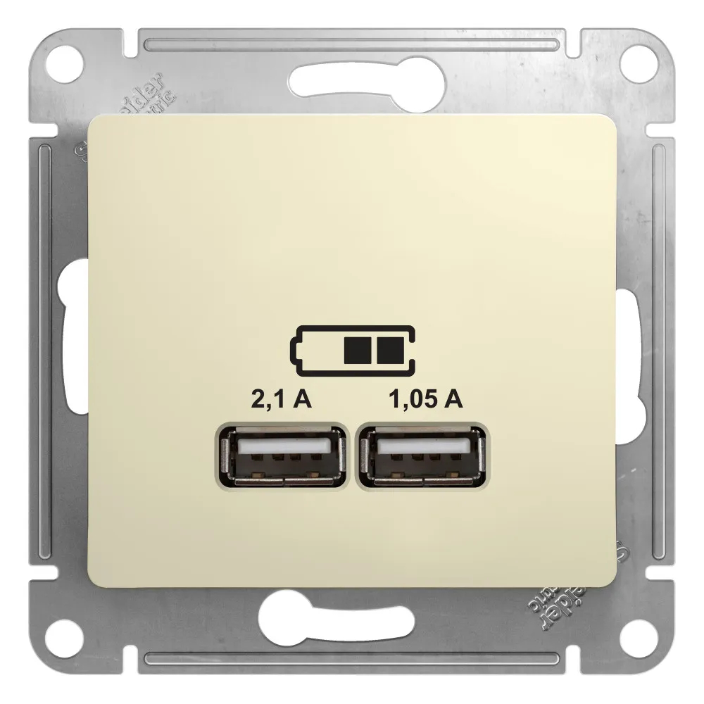 GLOSSA USB РОЗЕТКА A+A, 5В/2,1А, 2х5В/1,05А, механизм, БЕЖЕВЫЙ