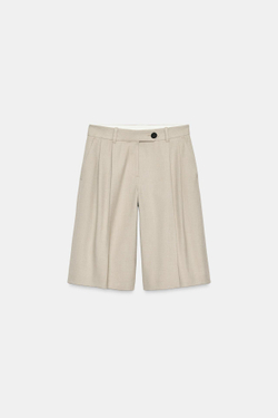 ZARA ДЛИННЫЕ ШОРТЫ-БЕРМУДЫ СО СКЛАДКАМИ, ПЕСОЧНЫЙ
