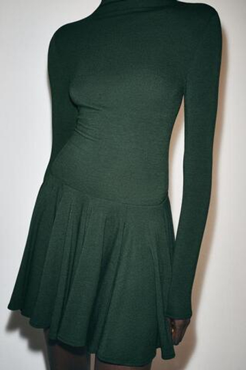 ZARA ЛЕГКАЯ КОРОТКАЯ ЮБКА, ТЕМНЫЙ БУТЫЛОЧНО-ЗЕЛЕНЫЙ
