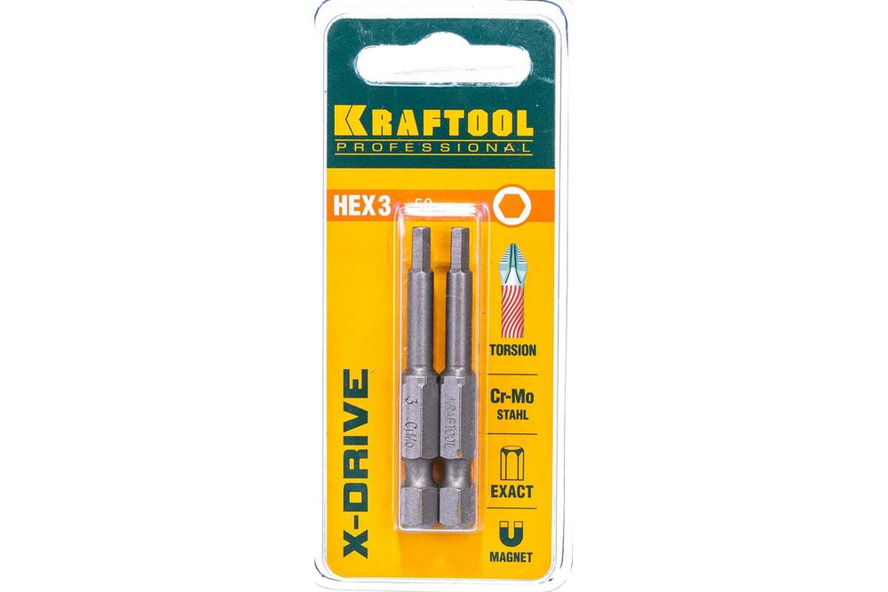 Биты торсионные кованые, обточенные (HEX3; 50 мм; 2 шт.) KRAFTOOL 26127-3-50-2